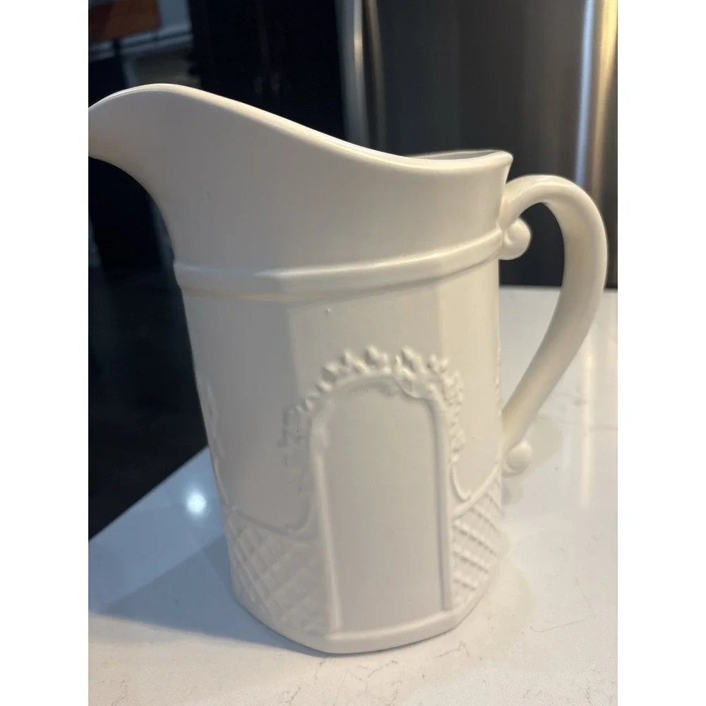 Pfaltzgraff White Ceramic Farmhouse Milk Creamer Pitcher Jug Decor 9" Tall - Picture 2 of 6